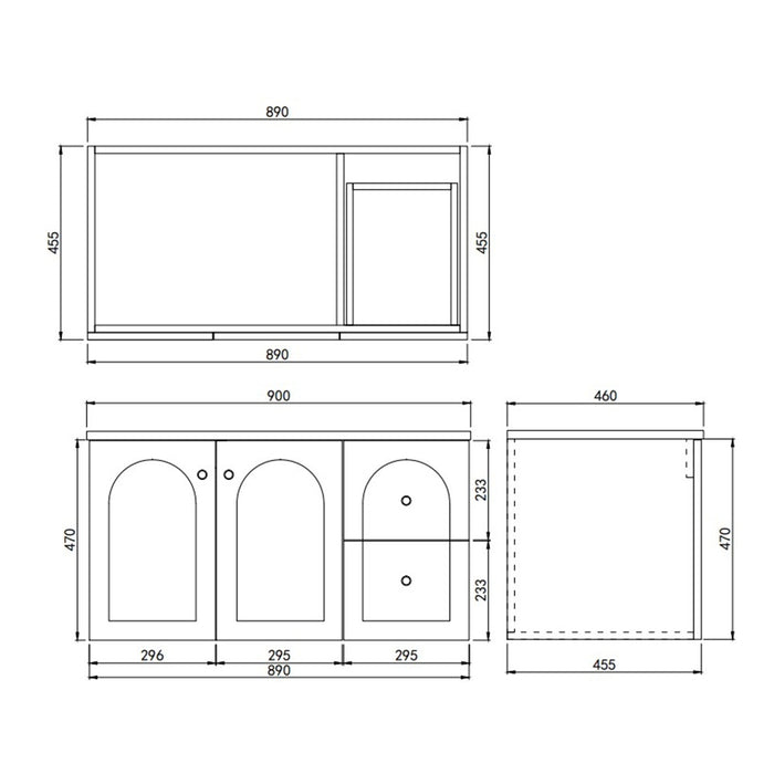 900*455*560mm Lukka Chester Federation Matt White PVC Left/Right Drawer Wall Hung Vanity