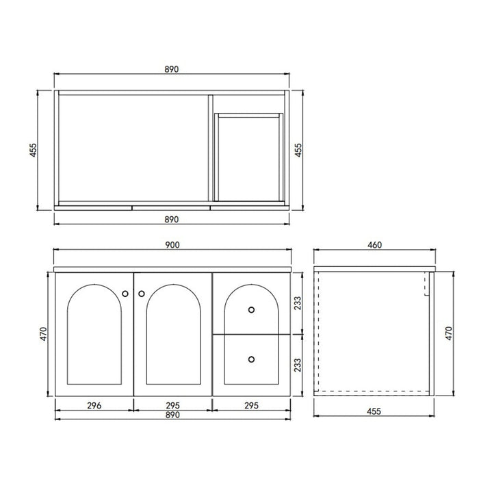 900*455*560mm Lukka Chester Federation Matt White PVC Left/Right Drawer Wall Hung Vanity