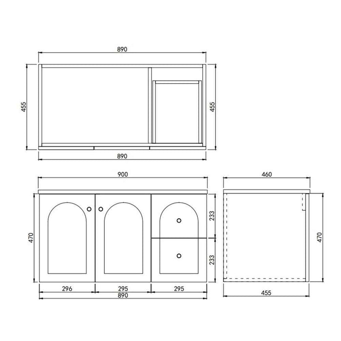 900*455*470mm Lukka Chester Federation Matt White PVC Left/Right Drawer Wall Hung Vanity