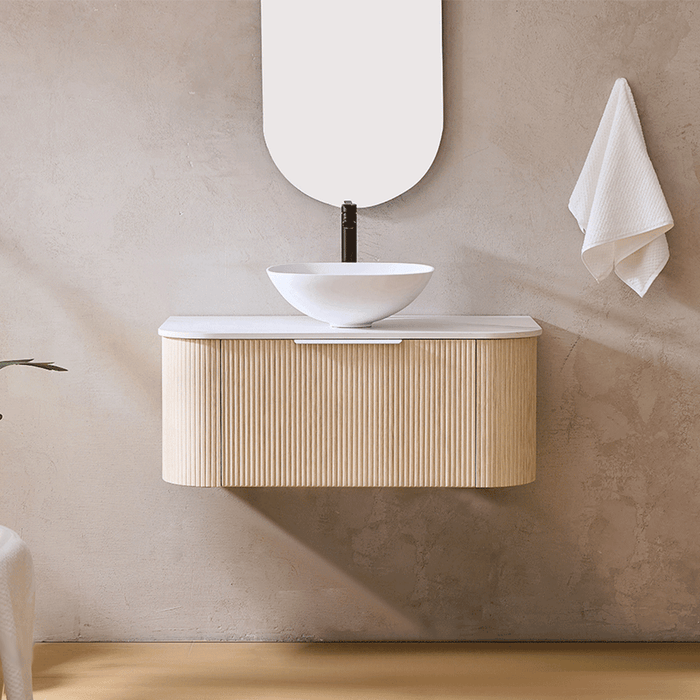 600-1800*500*400mm Lukka Agena Coastal Oak Wood Grain Fluted Bathroom Wall Hung Vanity