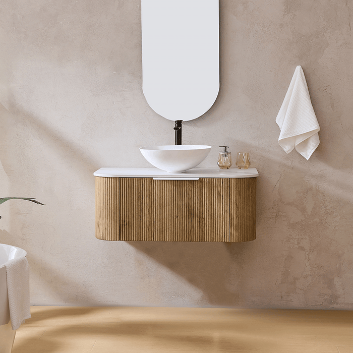 600-1800*500*400mm Lukka Agena Prime Oak Wood Grain Fluted Bathroom Wall Hung Vanity