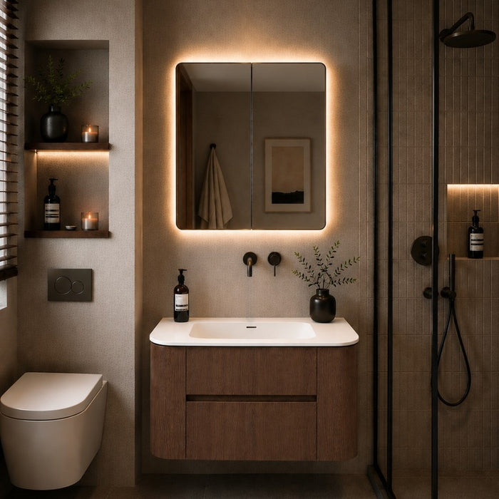 600-1500*495*470mm Lukka Ravello Modern Mocha Oak Woodmatt Plywood Wall Hung Vanity
