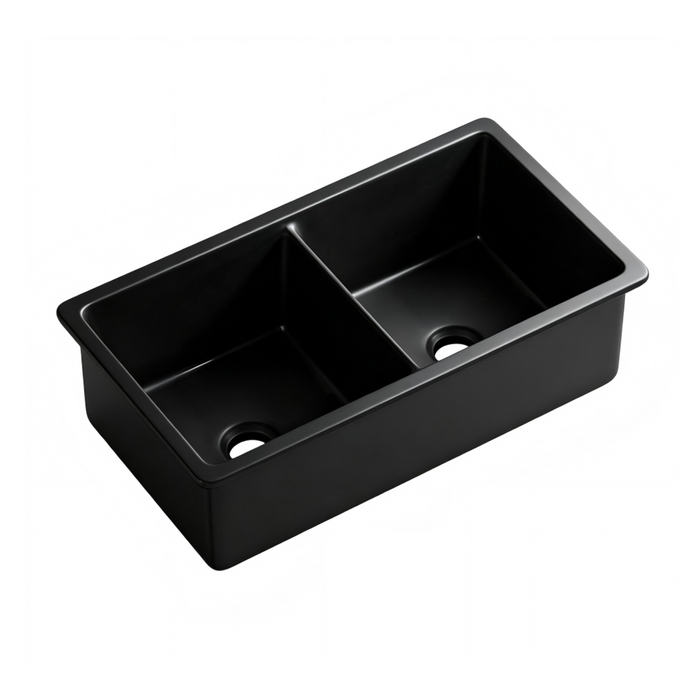 813*483*254mm Lukka Procida Fireclay Matt Black Double Bowls Square Basin With Drainer Inset/Undermount Laundry Kitchen Sink
