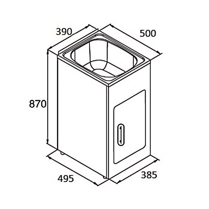 390*500*870mm Roma 30L White Mini Laundry Tub With Stainless Steel Sink & Metal Cabinet