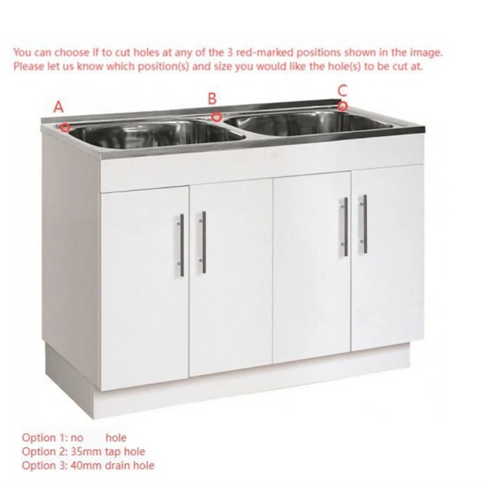 1160*500*930mm 90L Double Bowl 304 Stainless Steel Laundry Tub with Polyurethane Cabinet