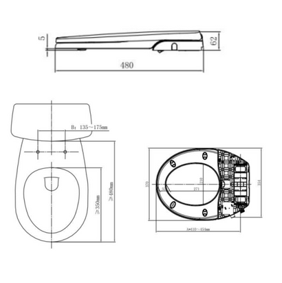 480*370*62mm Aulic Vera White PP Non-Electric Toilet Bidet Seat