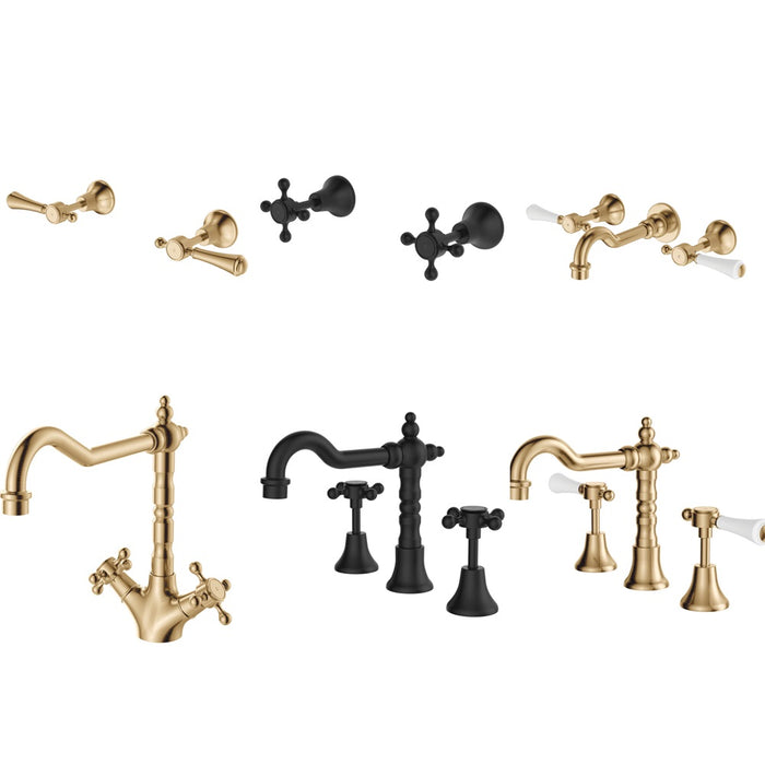 Fienza Lillian Matte Black/Chrome/Brushed Nickel/Urban Brass Solid Brass Electroplated/PVD Basin Set/Sink Mixer/Wall Top Assembly Tapware
