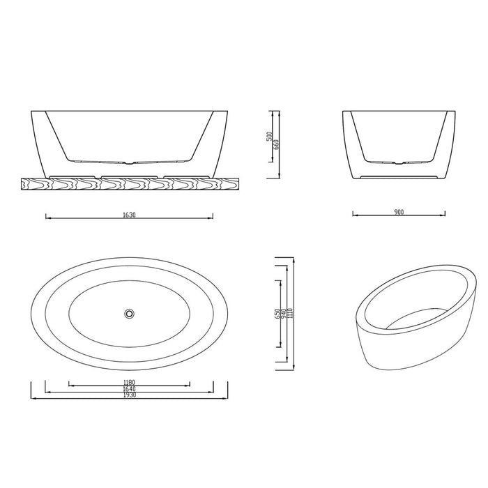 APLAUSO 1930/1800*1100/950*660/600mm White Oval 12 Jets Acrylic Freestanding Spa Bathtub