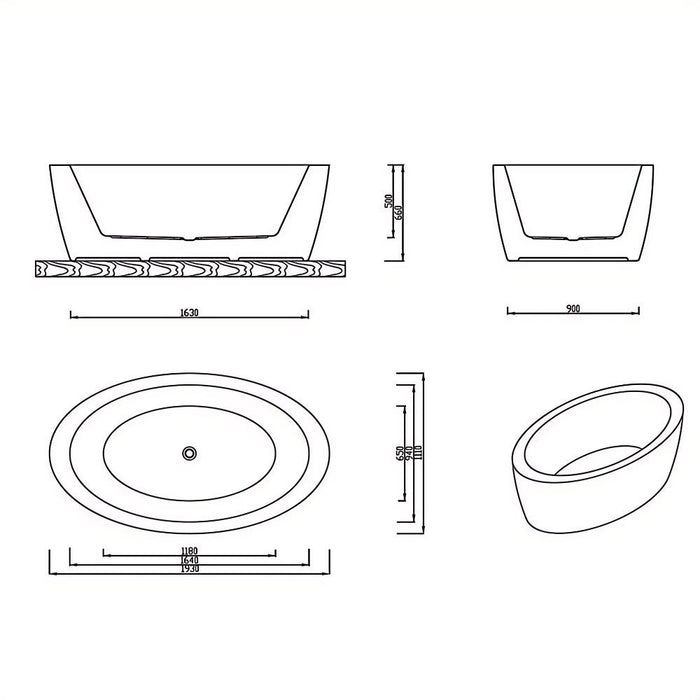 Aplauso 1930/1800*1100/950*660/600mm Bath Tub White Acrylic Free Standing oval