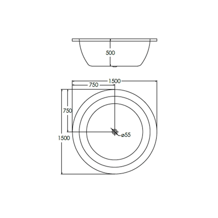 1500*1500*500mm Lucena Gloss White Round Drop in Bath Tub