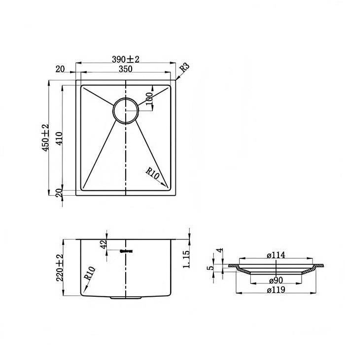 390*450*220mm Inspire AXON Brushed Stainless Steel Single Bowl Top/Under Mount Kitchen Sink
