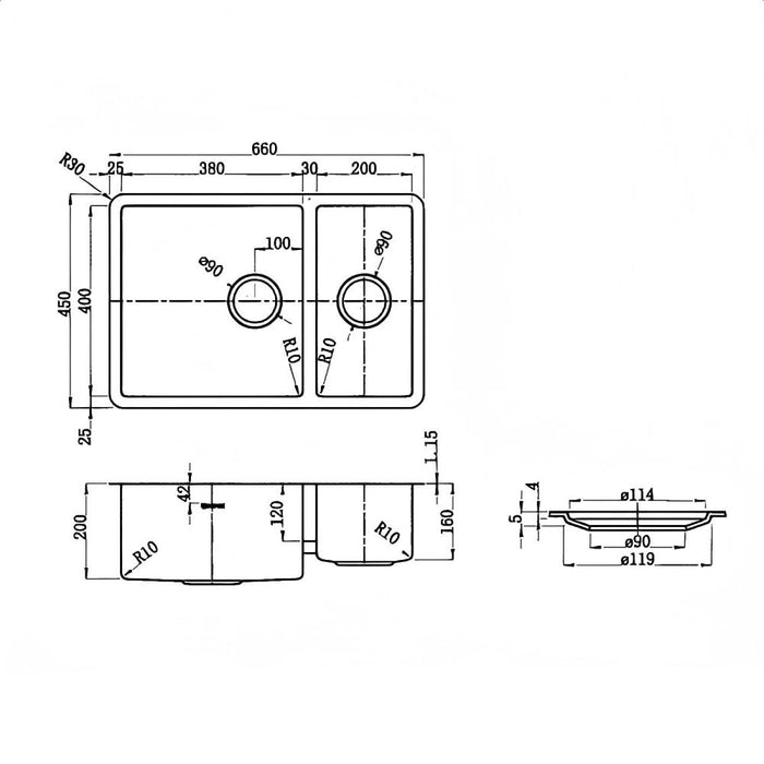 660*450*200mm Inspire ARF Brushed Stainless Steel Double Bowl Top/Under Mount Kitchen Sink