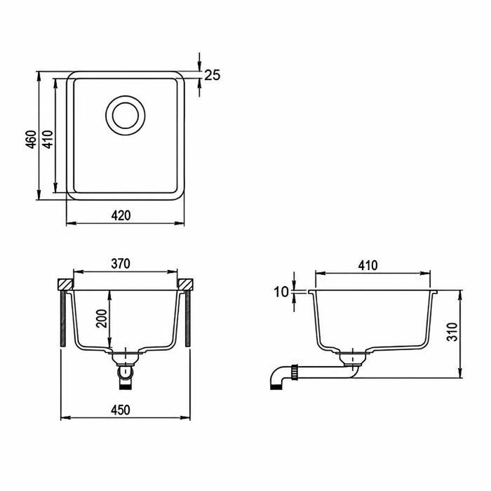 420*460*310mm Inspire Single Bowl Topmount/Undermount Granite Kitchen Sink