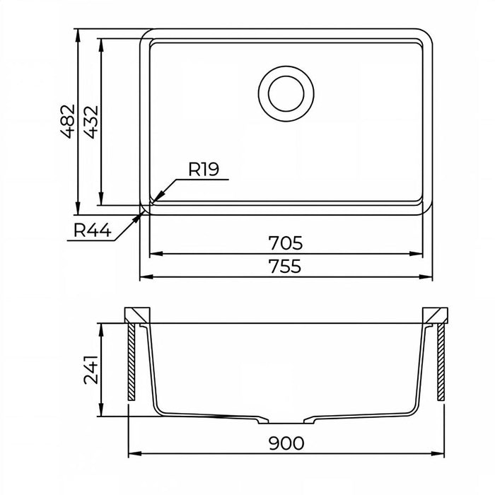 755*480*240mm Inspire Single Bowl Topmount/Undermount Granite Kitchen Sink