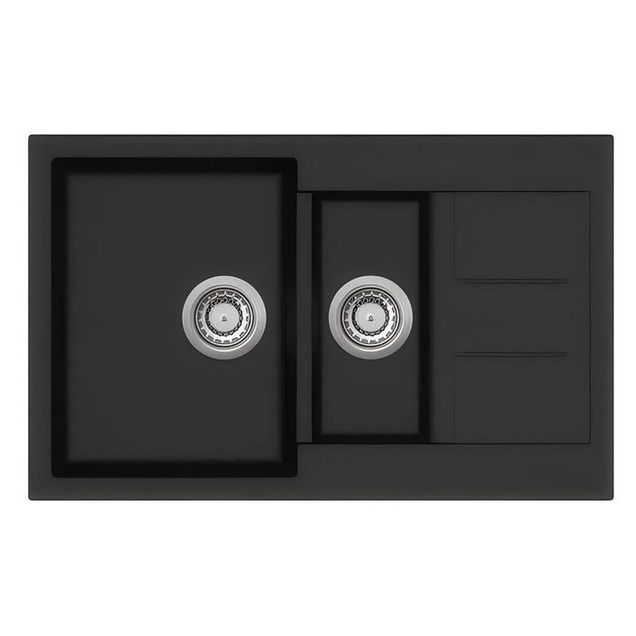 800*500*200mm Inspire 1 & 1/2 Bowl Matt Black Topmount Granite Kitchen Sink With Drainer
