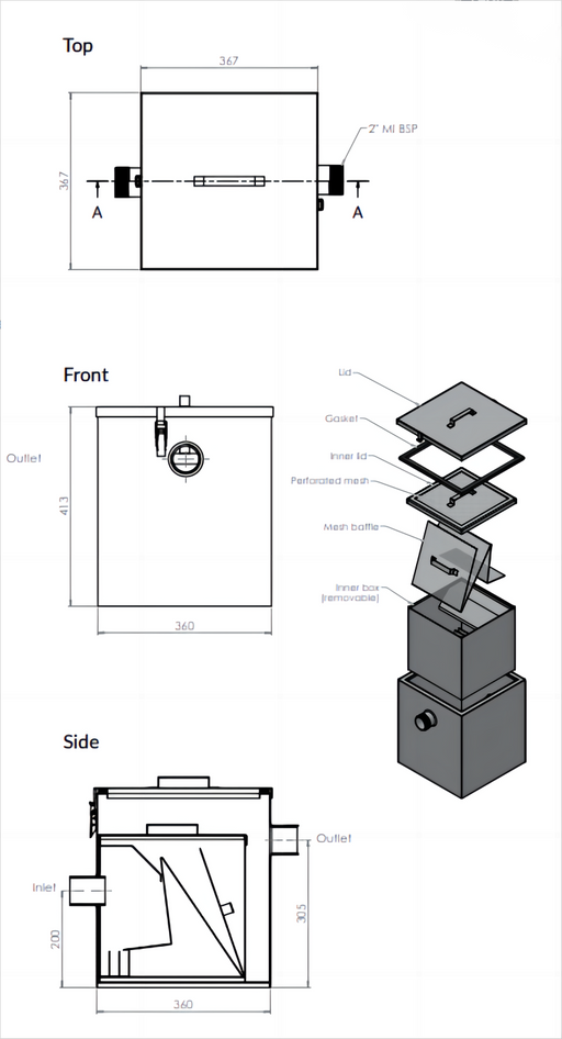 Plaster Trap Removable Filter Baskets Removable Lid - HD reno