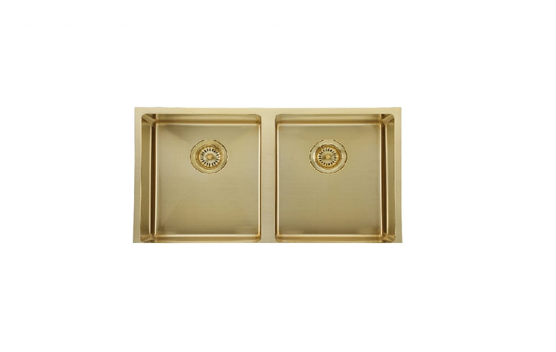 760*440*200*1.2mm MN Stainless Steel Light Gold Round Corner Double Bowls Top Mount or Undermount PVD Sink