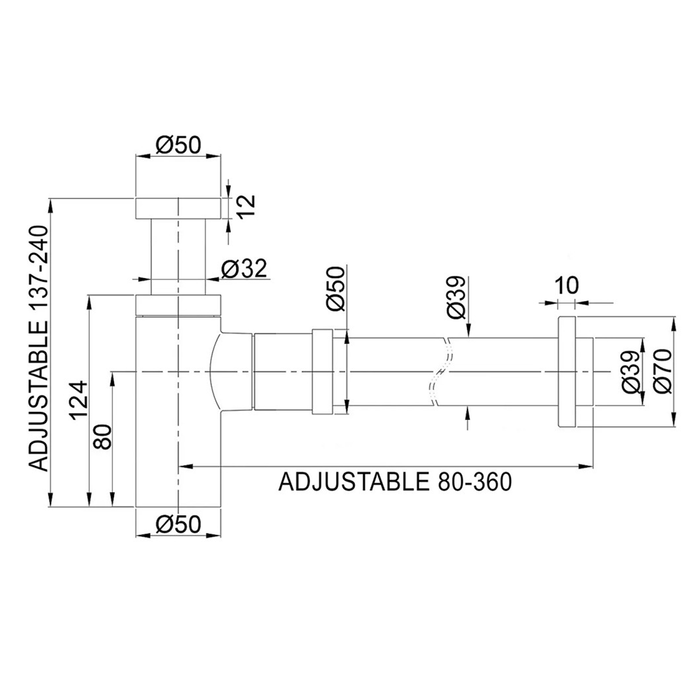 Otti Round Bottle Trap 32/40mm Waste With 40mm Connection