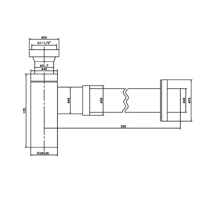 Inspire M196 Square Bottle Trap, 32/40mm Waste With 40mm Connection
