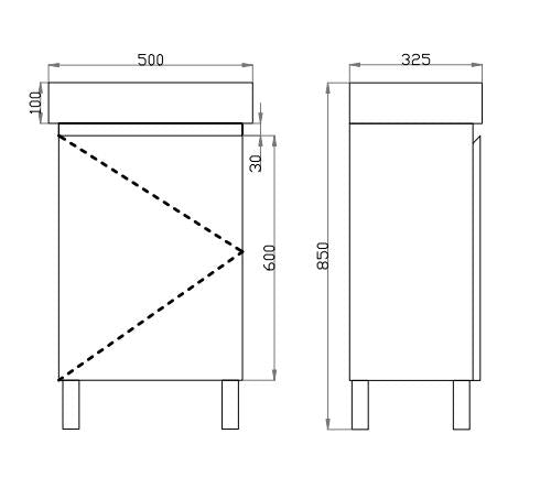 500*325*850mm Poseidon White Polyurethane MDF Bathroom Mini Freestanding Vanity With Ceramic Top