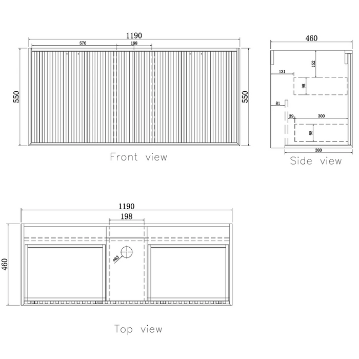 600-1500*460*550mm Marlo Matte Black Bathroom Wall Hung Vanity - Cabinet Only and Ceramic / Stone Top - HD reno