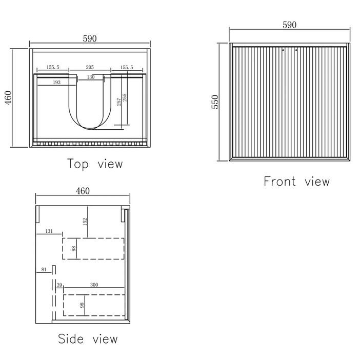 600-1500*460*550mm Marlo Matte Black Bathroom Wall Hung Vanity - Cabinet Only and Ceramic / Stone Top - HD reno