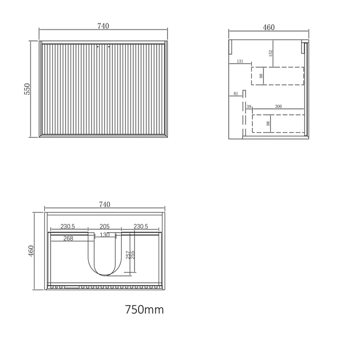 600-1500*460*550mm Marlo Matte Black Bathroom Wall Hung Vanity - Cabinet Only and Ceramic / Stone Top - HD reno