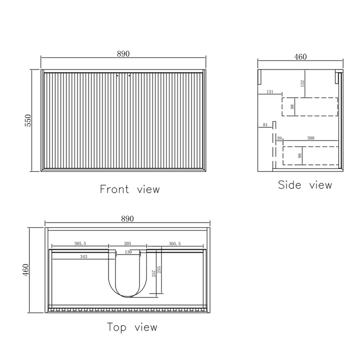 600-1500*460*550mm Marlo Matte Black Bathroom Wall Hung Vanity - Cabinet Only and Ceramic / Stone Top - HD reno