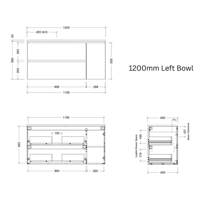 TIMBERLINE MARSHALL CUSTOM WALL HUNG VANITY (ALL SIZING)