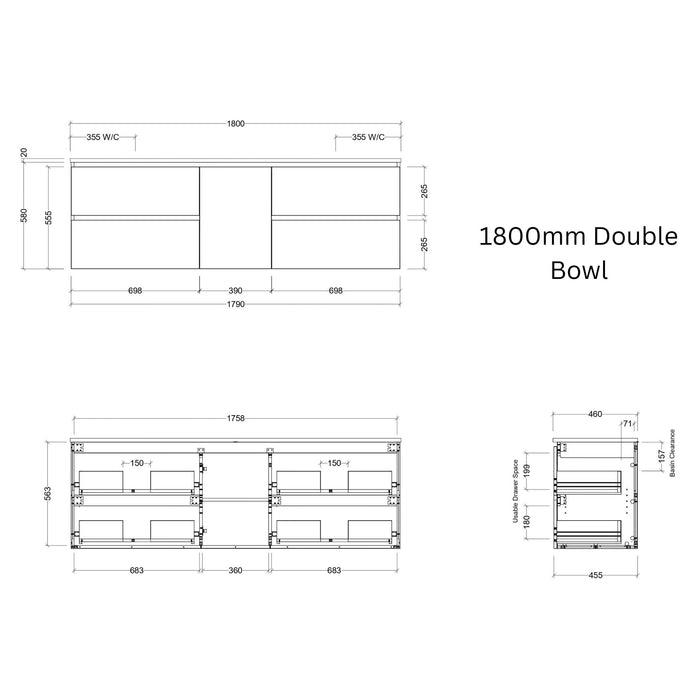 TIMBERLINE MARSHALL CUSTOM WALL HUNG VANITY (ALL SIZING)