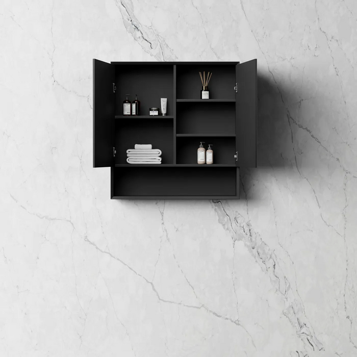 600-1200*800mm Otti Marlo Matt Black Moisture Resistant Plywood Rectangle Shaving Cabinet With Shelf