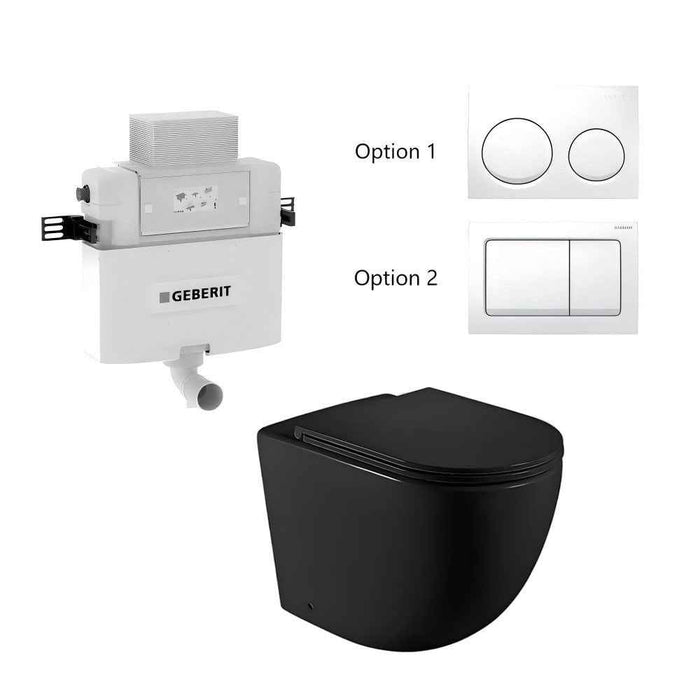 570*360*410mm Mercio Norton99 Matt Black Mercio Quiet Wall-Faced Floor Toilet & Geberit Alpha Cistern & Button
