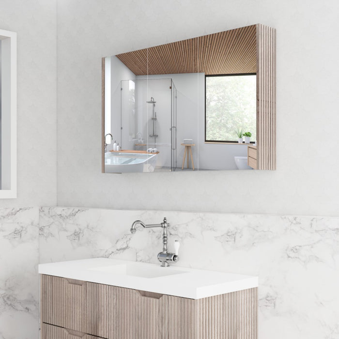 450-1500mm Vienna White Oak Fluted Vanity Cabinet Only And Mirror Cabinet