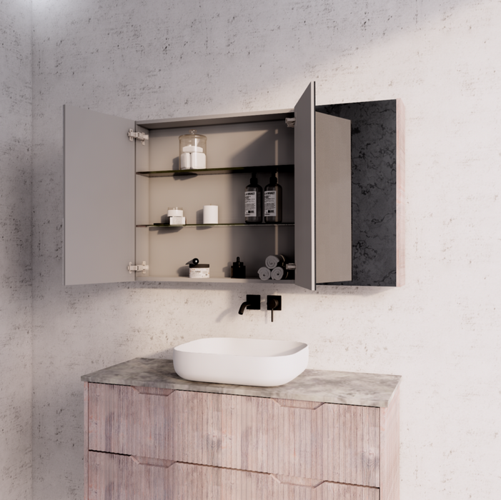 450-1500mm Vienna White Oak Fluted Vanity Cabinet Only And Mirror Cabinet