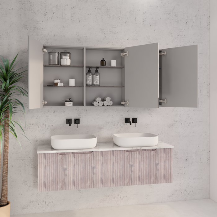 450-1500mm Vienna White Oak Fluted Vanity Cabinet Only And Mirror Cabinet
