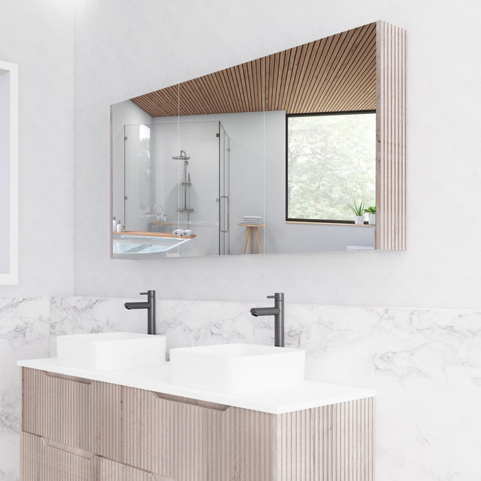 450-1500mm Vienna White Oak Fluted Vanity Cabinet Only And Mirror Cabinet
