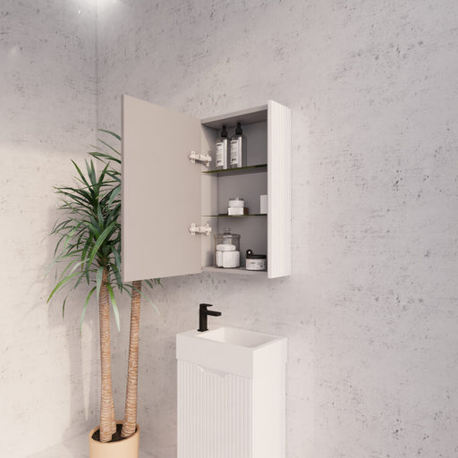 450-1500*720*150mm ABS Geneva Fluted Wall Hung Oak Timber Matt White Mirror Shaving Cabinet - HD reno