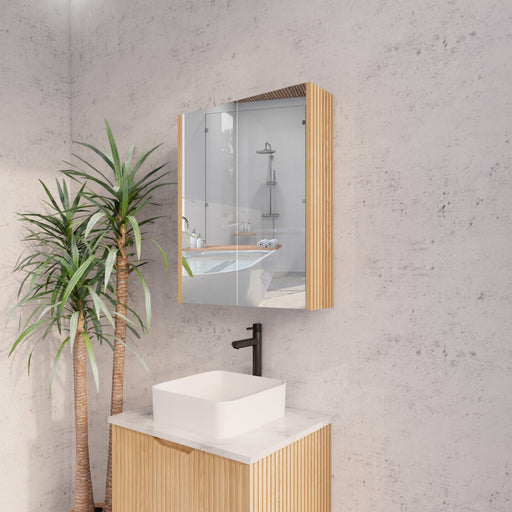 450-1500mm Vienna American Oak Fluted Vanity Cabinet Only And Mirror Cabinet - HD reno