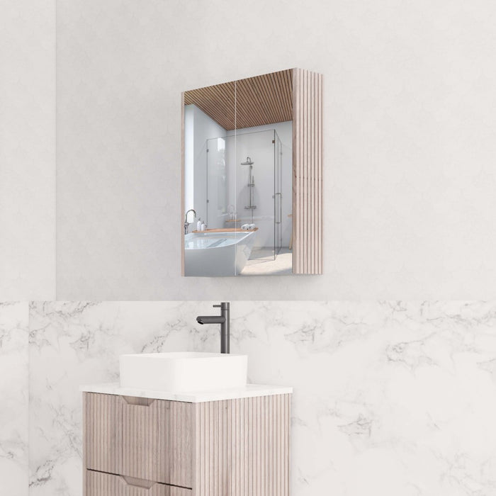 450-1500mm Vienna White Oak Fluted Vanity Cabinet Only And Mirror Cabinet