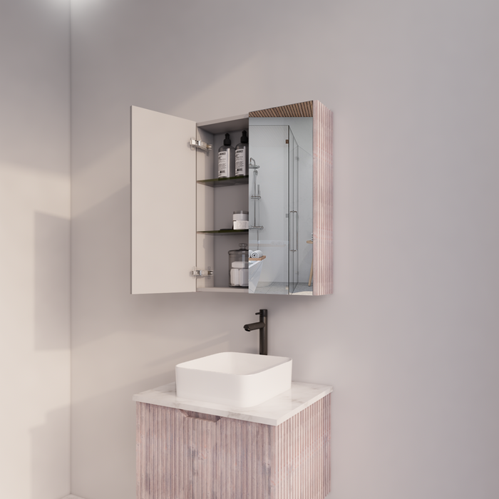 450-1500mm Vienna White Oak Fluted Vanity Cabinet Only And Mirror Cabinet