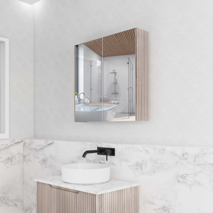 450-1500mm Vienna White Oak Fluted Vanity Cabinet Only And Mirror Cabinet