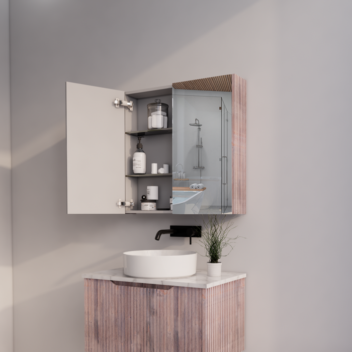 450-1500mm Vienna White Oak Fluted Vanity Cabinet Only And Mirror Cabinet