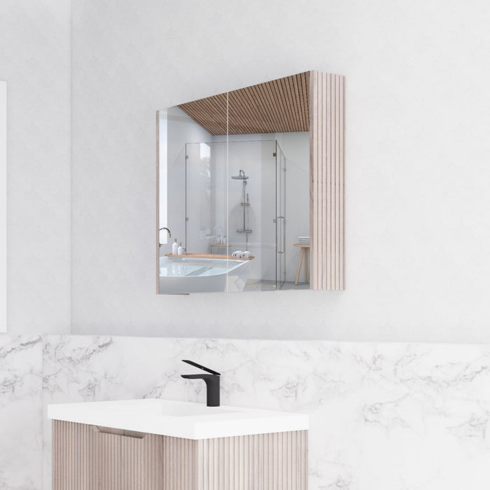 450-1500mm Vienna White Oak Fluted Vanity Cabinet Only And Mirror Cabinet
