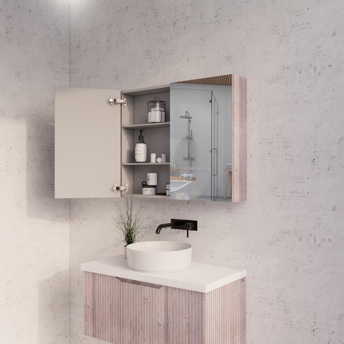 450-1500mm Vienna White Oak Fluted Vanity Cabinet Only And Mirror Cabinet