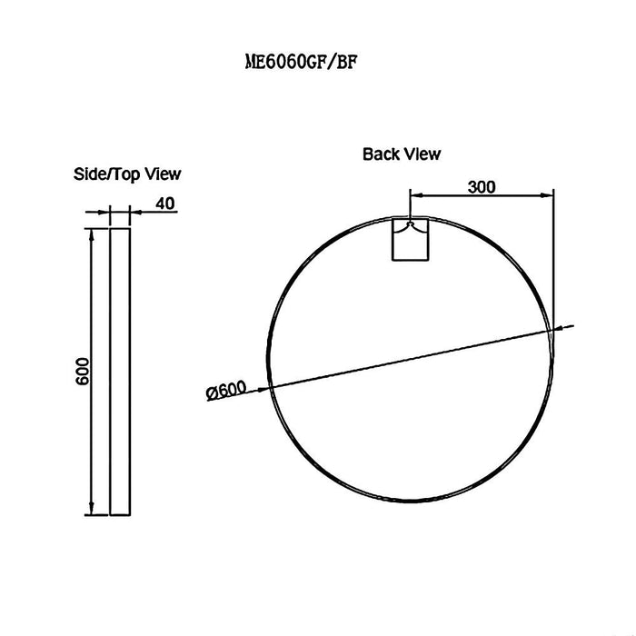 800/600mm ABS Framed Plain Round Copper-free Wall Mounted Mirror