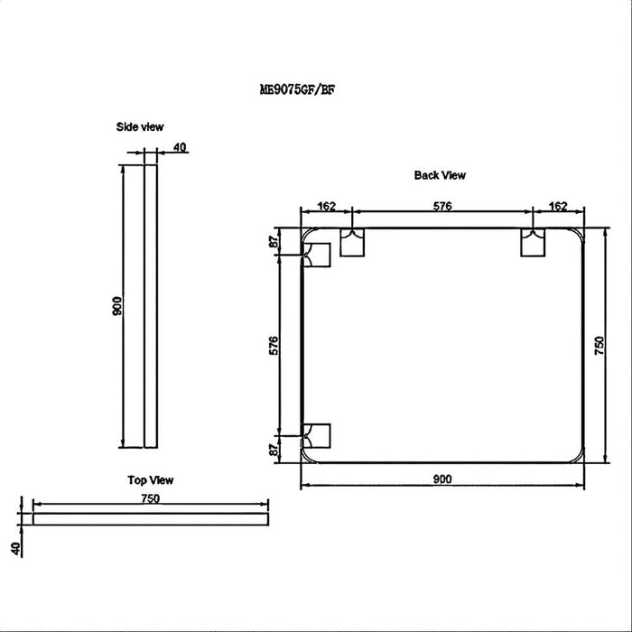 750/900/1200/1500mm ABS Rectangle Plain Framed Mirror