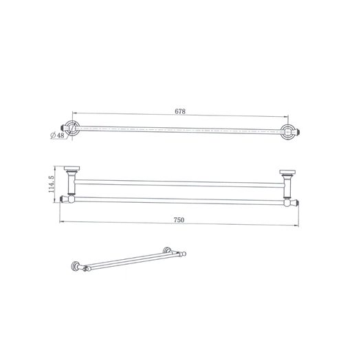 Medoc Double Towel Rail Matte Chrome/Matt Black/Brushed Nickel/Brushed Bronze (Copy)