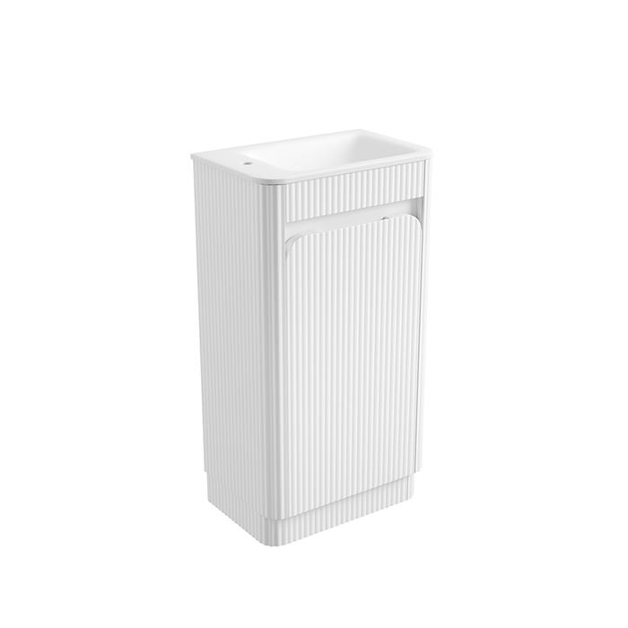 450*300*840mm Aulic Hartelle Matt White Plywood Fluted Curved Mini Freestanding Vanity