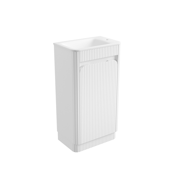 450*300*840mm Aulic Hartelle Matt White Plywood Fluted Curved Mini Freestanding Vanity