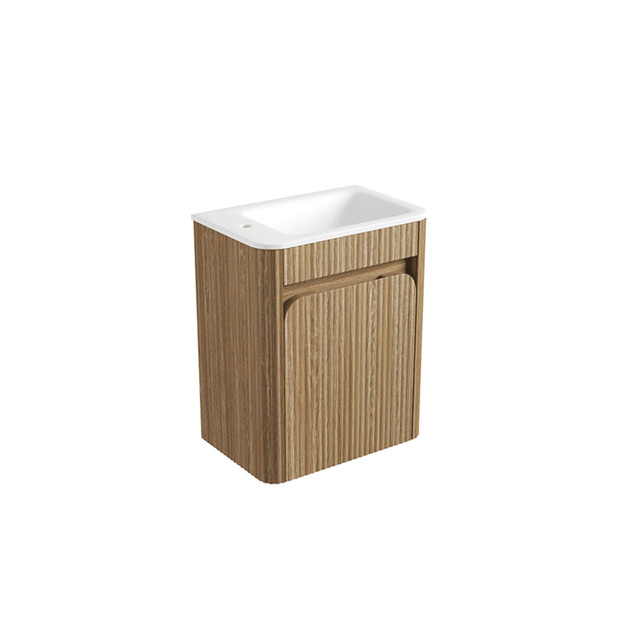 450*300*540mm Aulic Hartelle Harvest Oak Plywood Fluted Curved Mini Wall Hung Vanity